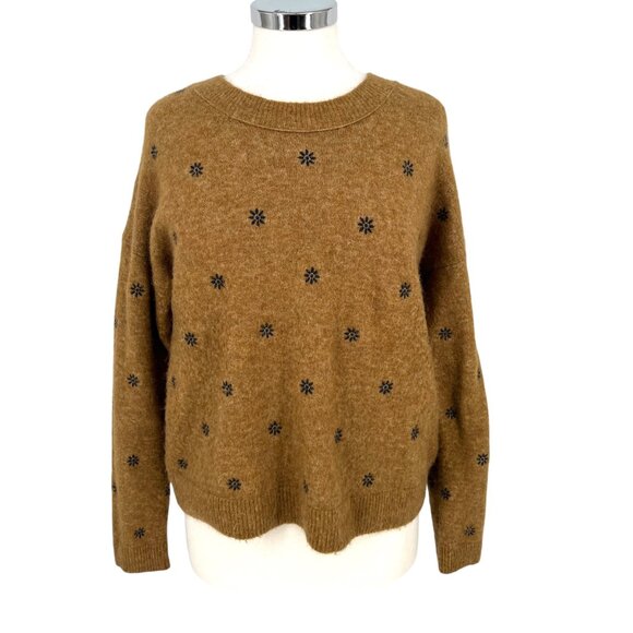 Madewell Floral Embroidered Pullover Sweater Alpaca Wool Blend Camel Size Medium - Picture 1 of 11